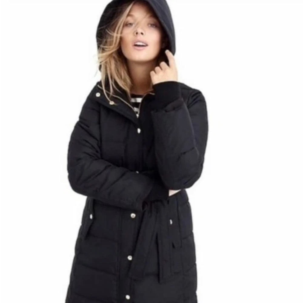 J. Crew Black Hooded Wintress Puffer Jacket